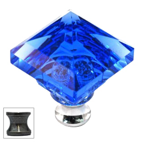 Blue Square 1-1/4'' Crystal Knob with Antique Brass Base