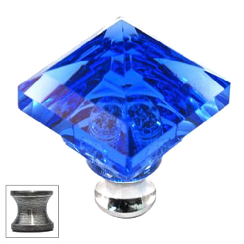 Blue Square 1-1/4'' Crystal Knob with Pewter Base