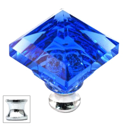 Blue Square 1-1/4'' Crystal Knob with Polished Chrome Base