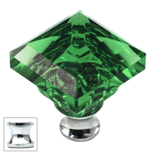 Green Square 1-1/4'' Crystal Knob with Polished Chrome Base