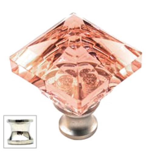 Pink Square 1-1/4'' Crystal Knob with Polished Nickel Base