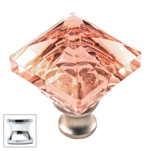 Pink Square 1-1/4'' Crystal Knob with Polished Chrome Base