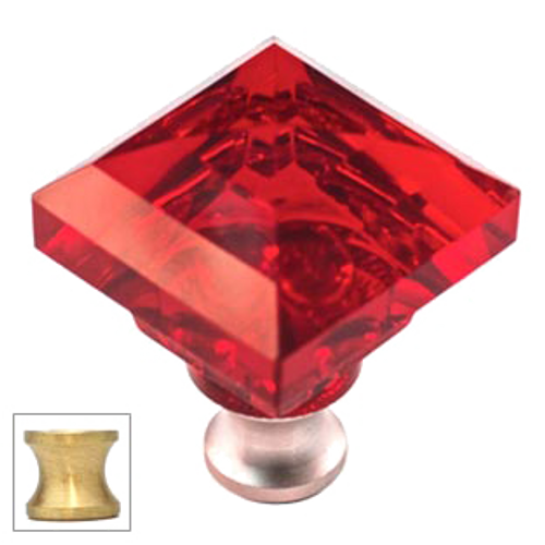 Red Square 1-1/4'' Crystal Knob with Satin Brass Base