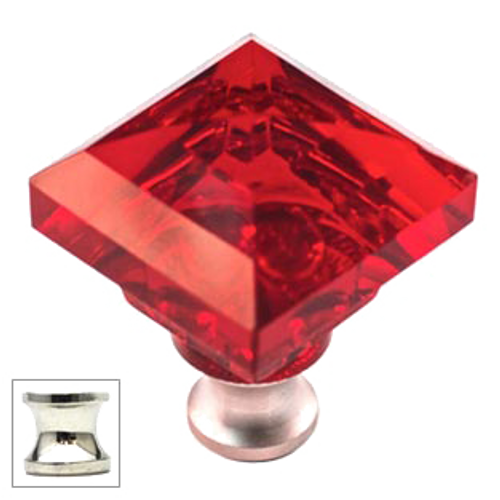 Red Square 1-1/4'' Crystal Knob with Polished Nickel Base