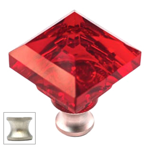 Red Square 1-1/4'' Crystal Knob with Satin Nickel Base