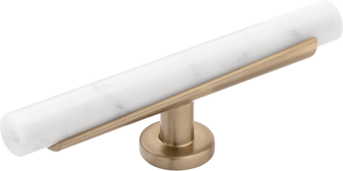 Firenze Collection T-Knob 5 Inch x 1 Inch White Marble with Champagne Bronze Finish B077044MW-CBZ