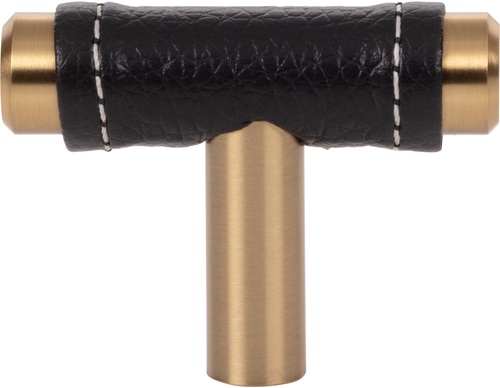 Zanzibar Black Leather Knob 1 7/8'' Warm Brass 288-BL-WB