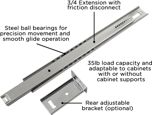 Drawer Slide Center Mount 3/4 Extension 14'' Cadmium Finish P1029/14-2C