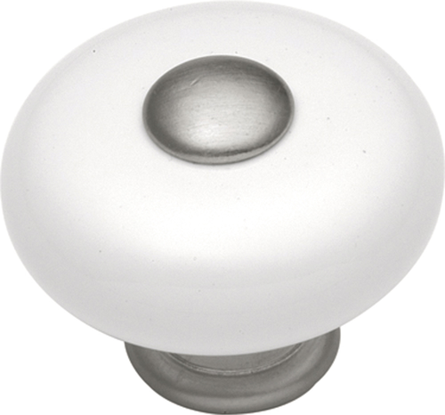 Tranquility Collection Knob 1-1/4'' Diameter Satin Nickel with White Finish P222-SN