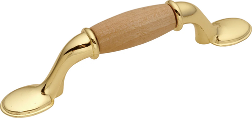 Woodgrain Collection Pull 3'' cc Polished Brass & Natural Maple Finish P794-NM