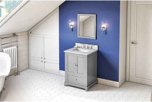 Addington 24'' Grey Vanity, White Carrara Marble Vanity Top, undermount rectangle bowl VKITADD24GRWCR