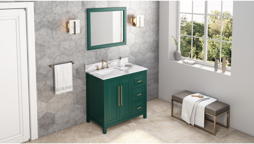 Cade 36'' Forest Green Vanity, left offset, Calacatta Vienna Quartz Vanity Top, undermount rectangle bowl VKITCAD36GNCQR