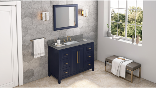 Cade 48'' Hale Blue Vanity, Boulder Cultured Marble Vanity Top, undermount rectangle bowl VKITCAD48BLBOR