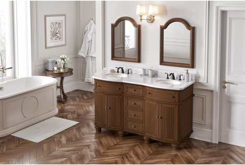 Compton 60'' Walnut Vanity, double bowl, -only White Carrara Marble Vanity Top, two undermount oval bowls VKITCOM60WAWCO