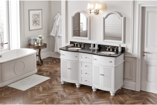 Compton 60'' White Vanity, double bowl, -only Black Granite Vanity Top, two undermount oval bowls VKITCOM60WHBGO