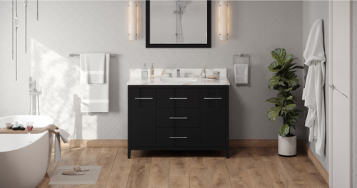 Katara 48'' Black Vanity, Calacatta Vienna Quartz Vanity Top, undermount rectangle bowl VKITKAT48BKCQR