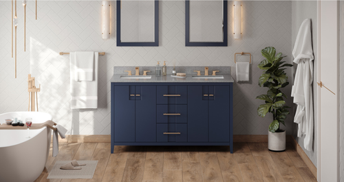 Katara 60'' Hale Blue Vanity, double bowl, Steel Grey Cultured Marble Vanity Top, two undermount rectangle bowls VKITKAT60BLSGR