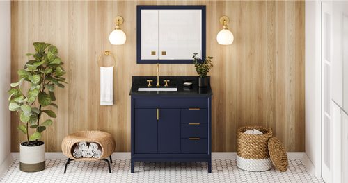 Theodora 36'' Hale Blue Vanity, left offset, Black Granite Vanity Top, undermount rectangle bowl VKITTHE36BLBGR