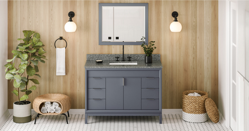 Theodora 48'' Blue Steel Vanity, Boulder Cultured Marble Vanity Top, undermount rectangle bowl VKITTHE48BSBOR