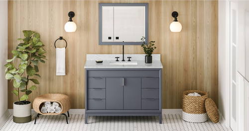 Theodora 48'' Blue Steel Vanity, White Carrara Marble Vanity Top, undermount rectangle bowl VKITTHE48BSWCR