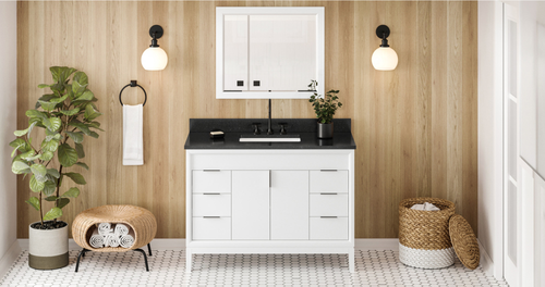 Theodora 48'' White Vanity, Black Granite Vanity Top, undermount rectangle bowl VKITTHE48WHBGR