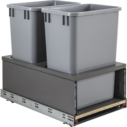 Waste Solution-Metal Double 35 Quart Metal Drawer Box Soft-close Trashcan Pullout CAN-MDB5-D35G