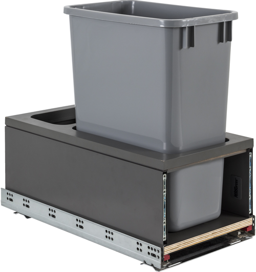 Waste Solution-Metal Single 35 Quart Metal Drawer Box Soft-close Trashcan Pullout CAN-MDB5-S35G