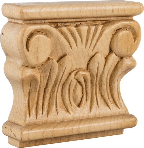 3-7/8'' W x 1'' D x 3-1/2'' H Rubberwood Acanthus Capital CAP1RW