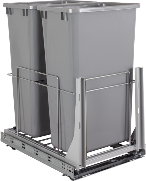 Waste Solution-Metal 50qt Wire Double Trashcan Pullout with Soft-close Slides WC-EMBM-D50G