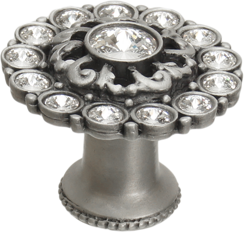 Caché large round knob with flared foot with Swarovski Clear Crystals in Satin. 1203B-11C