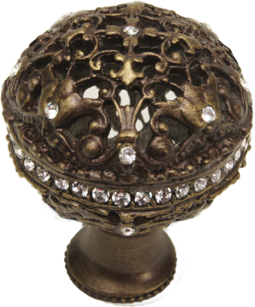 Juliane Grace large knob full round with Swarovski Clear Crystals in Antique Brass. 134-3C