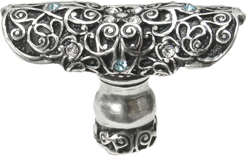 Monticello oblong knob with Clear & Aquamarine Swarovski crystals in Chalice. 4512-9