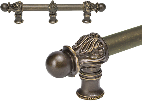 Acanthus 6'' cc with 5/8'' smooth center & center brace long pull Romanesque style in Antique Brass. 5555-3