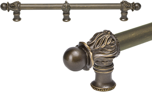Acanthus 12'' cc with 5/8'' smooth center & center brace long pull Romanesque style in Antique Brass. 5557-3