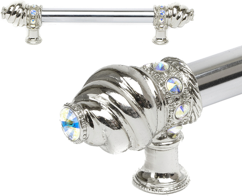 Caché 6'' cc with 5/8'' smooth center long pull with 16 rivoli Swarovski Aurore Boreale Crystals 5670-24AB