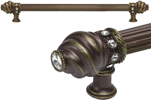 Caché 18'' cc with 5/8'' reeded center long pull with 16 rivoli Swarovski Clear Crystals in Antique Brass. 5673R-3C