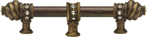 Caché 6'' cc with 5/8'' smooth center long pull & center brace with 16 rivoli Swarovski Clear Crystals in Antique Brass. 5675-3C