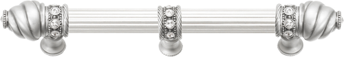 Caché 6'' cc with 5/8'' reeded center long pull & center brace with 16 rivoli Swarovski Clear Crystals in Satin 5675R-11C