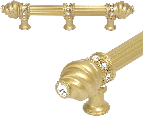 Caché 6'' cc with 5/8'' reeded center long pull & center brace with 16 rivoli Swarovski Clear Crystals in Soft Gold 5675R-27C