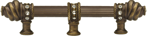 Caché 6'' cc with 5/8'' reeded center long pull & center brace with 16 rivoli Swarovski Clear Crystals in Antique Brass. 5675R-3C