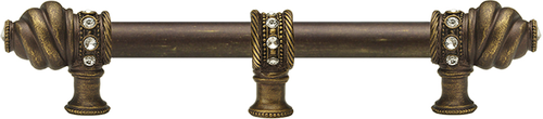 Caché 9'' cc with 5/8'' smooth center long pull & center brace with 16 rivoli Swarovski Clear Crystals in Antique Brass. 5676-3C