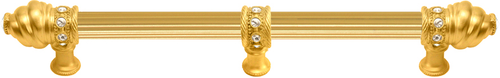 Caché 12'' cc with 5/8'' reeded center long pull & center brace with 16 rivoli Swarovski Clear Crystals in Gilded Mercury. 5677R-8C