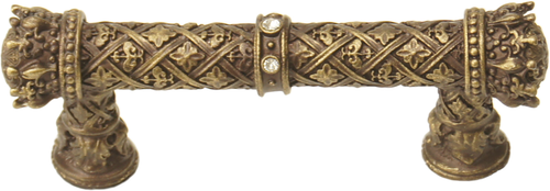 Crowning Glory Queen Anne Carpe Diem 6130-3C Antique Brass Queen Anne 3'' cc pull w/ Swarovski Crystals 6130-3C