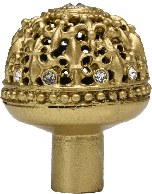 Versailles 7612-27C Soft Gold large round knob Fleur De Lys open basket w/ Swarovski Crystals 7612-27C