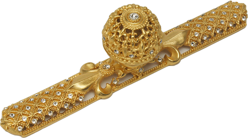 Versailles 76127623-8C Gilded Mercury large round knob & large elongated back plate Fleur De Lys open basket w/ Swarovski Crystals 76127623-8C