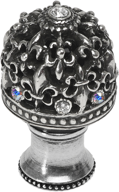 Versailles 7613B-9CAB Chalice medium round knob Fleur De Lys open basket w/ Swarovski Crystals 7613B-9CAB