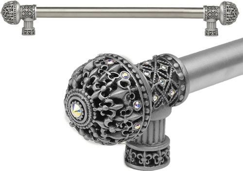 Versailles 7649-11AB Satin Fleur De Lys 18'' cc long pull large finial w/ Swarovski Crystals w/ 5/8'' smooth center 7649-11AB