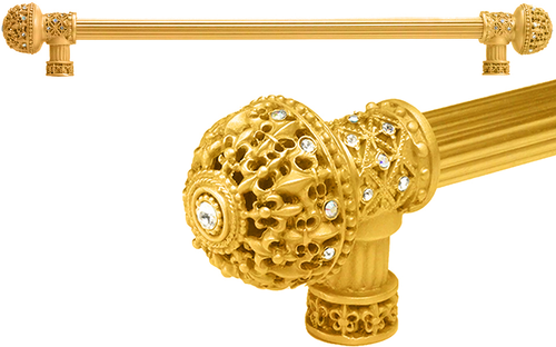 Versailles 7650R-8CAB Gilded Mercury Fleur De Lys 22'' cc long pull large finial w/ Swarovski Crystals w/ 5/8'' reeded center 7650R-8CAB