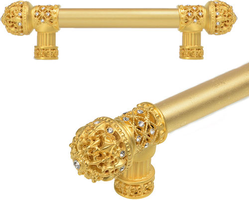 Versailles 7653-8C Gilded Mercury Fleur De Lys 6'' cc long pull small finial w/ Swarovski Crystals w/ 5/8'' smooth center 7653-8C