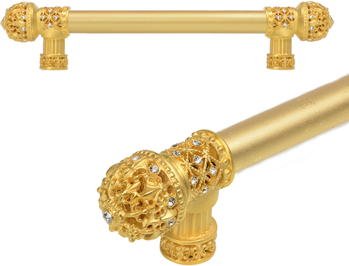Versailles 7654-8C Gilded Mercury Fleur De Lys 9'' cc long pull small finial w/ Swarovski Crystals w/ 5/8'' smooth center 7654-8C